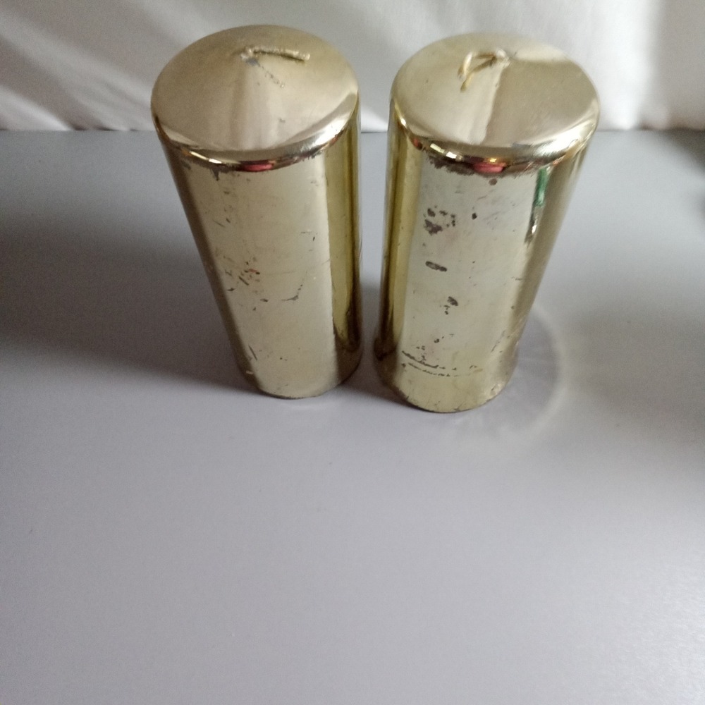 Kohl's Gold Metallic Pillar Candles Set of 2 Made in Italy 8 Inch Lead Free Wick